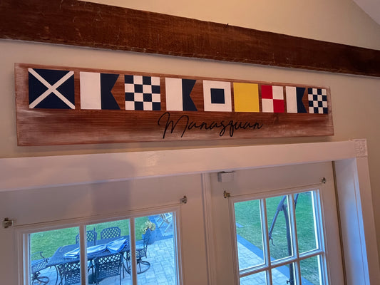 custom nautical flag sign, We can make any letter or word. Beach house, boathouse, marina, seaside bar, you name it.